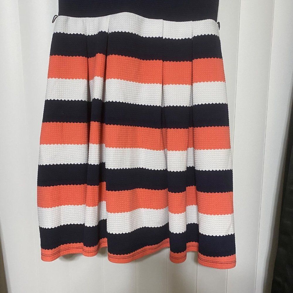 Knit Works girls navy blue/coral/white fit and flare dress - Picture 3 of 5